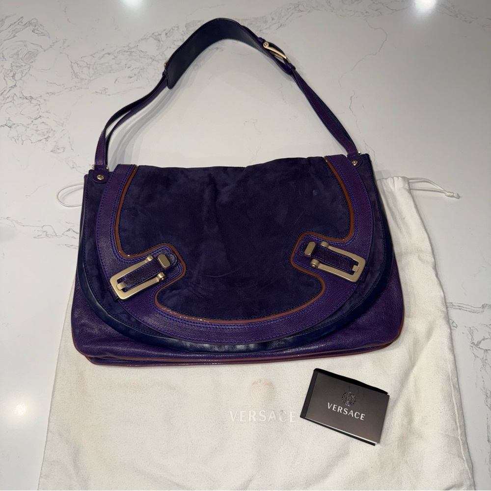 Vintage Versace Suede & Leather Shoulder Flap Messenger Bag - Picture 3 of 16